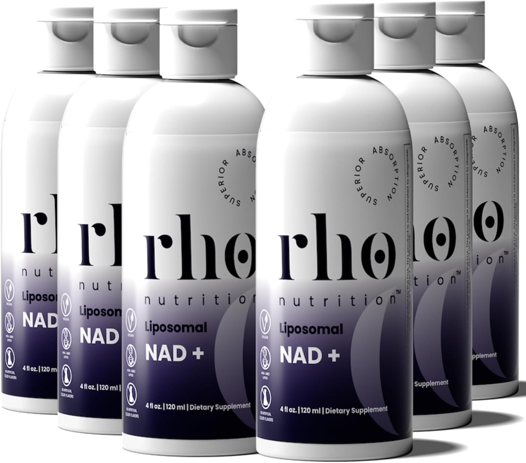 Rho Nutrition Liposomal NAD + - Suplement płynny Zaprojektowany w celu wsparcia absorpcji - Aktywna forma NAD + Pomaga wspierać normalne zdrowie komórkowe, zdrowe starzenie, metabolizm i witalność energii - 6 opakowań