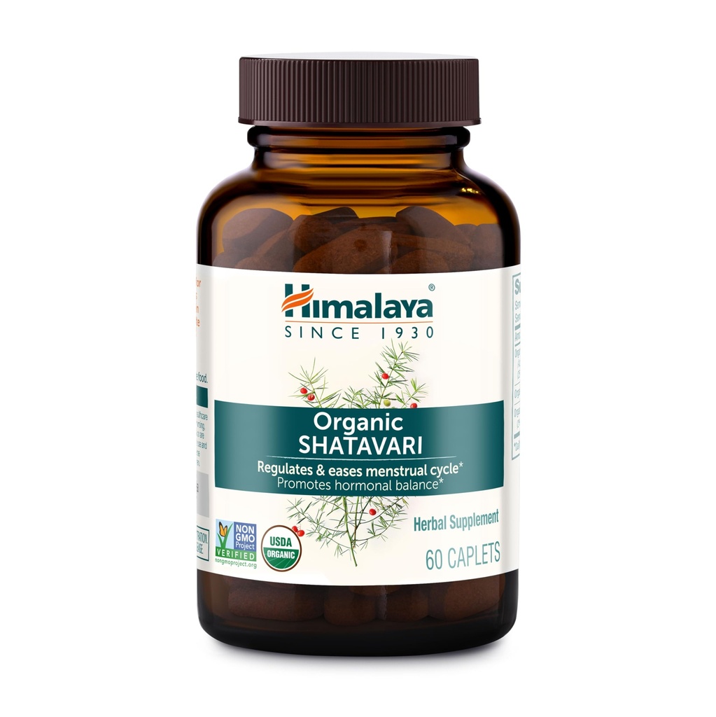 Himalaya Organic Shatavari - Promotes Hormon Balance for Women and Menstrual Cramp Relief - USDA Organic, Vegan, Gluten Free, 1300 mg, 60 Caplets