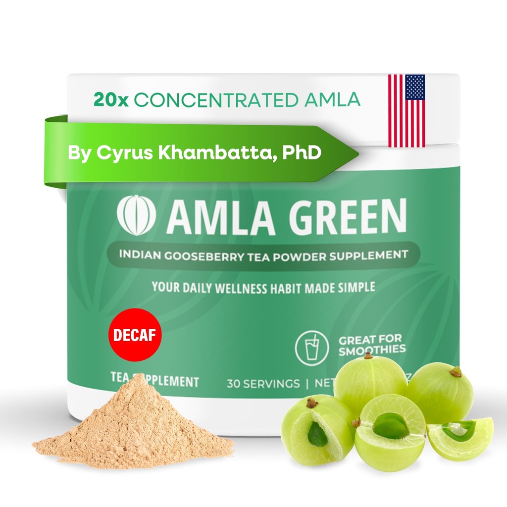 Amla proszek i bezkofeinowa zielona herbata Superfood Supplement, 20x Ultra koncentrat Amla, wsparcie przeciwutleniacze, Made with Oolong Tea i indyjskie Gooseberries, Organic, Wegan, Decaf, 30 Służenie