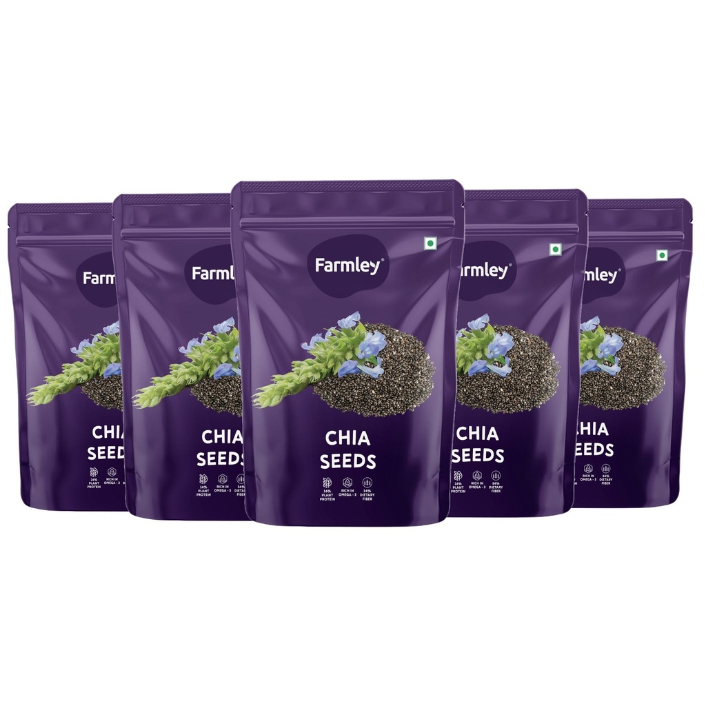 Farmley Chia Seeds 200g I Seeds for Eating | Seeds for Weight Management | Rich in Calcium, Protein & Fibre (Pack of 5)