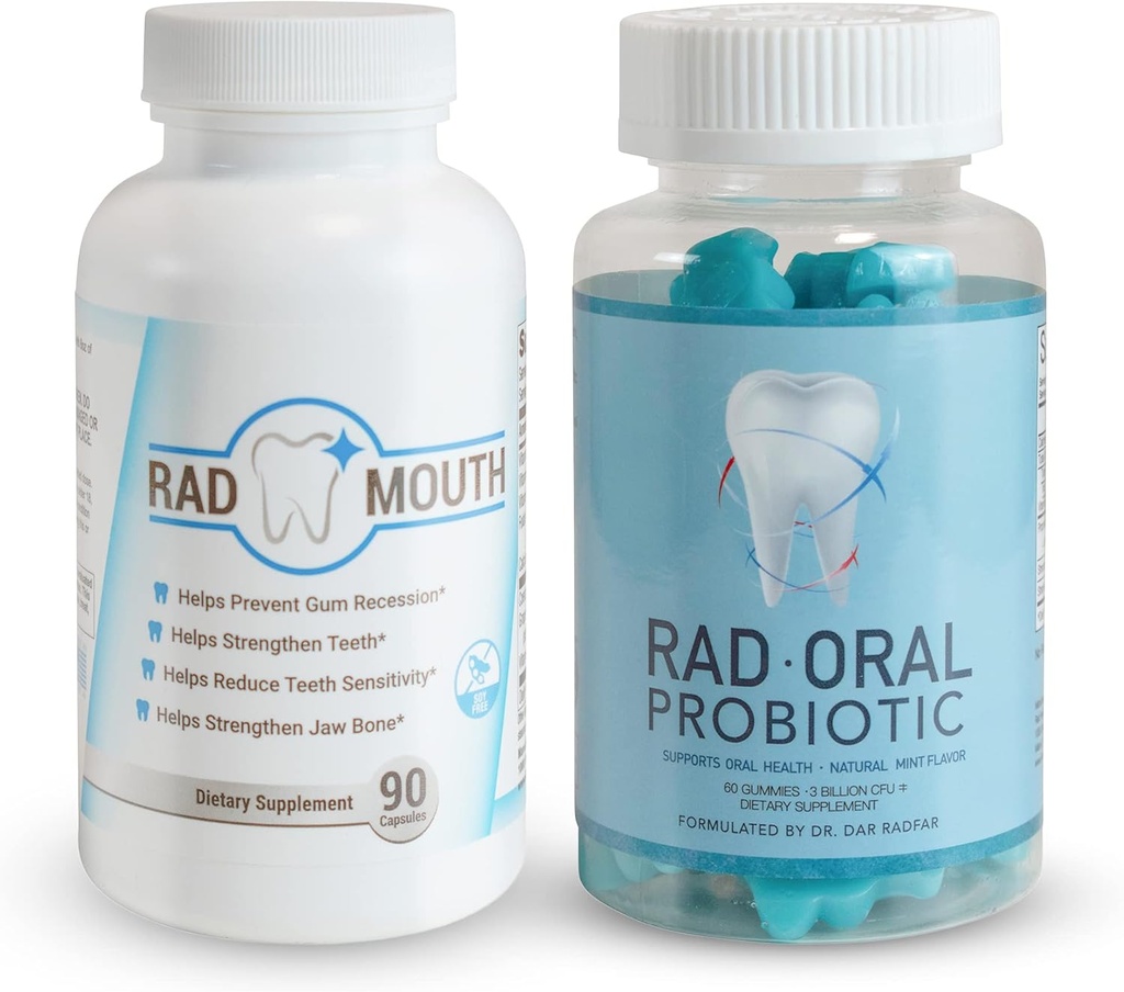Rad Probiotyki jamy ustnej dla zębów i gum z Rad Mouth dla czułości zębów - Dentysta Spreparowany Probiotyk dentystyczny z Lactobacillus Reuteri i Multivitamin dla wzmocnienia Gums, Zęby i Jaw Bone