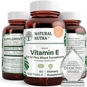 Natural Nutra Witamina E 200 j. m. Suplement do skóry, włosów i paznokci, Promowanie zdrowia serca, Pomaga zmniejszyć zaczerwienienie, Pomaga zapobiec teksturze skóry, Promoted Immune System, Gluten Free, 60 Softgels
