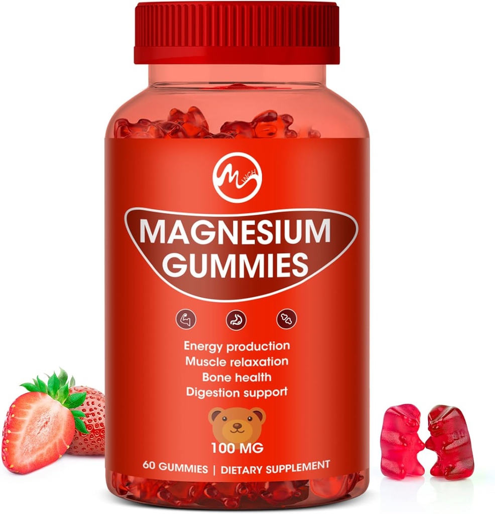 Magnesium Gummies 100mg High Strength - Fruity Flavors Gummy Bear, Healthy Mineral Supplements Promotes Muscle, Energy & Digestion