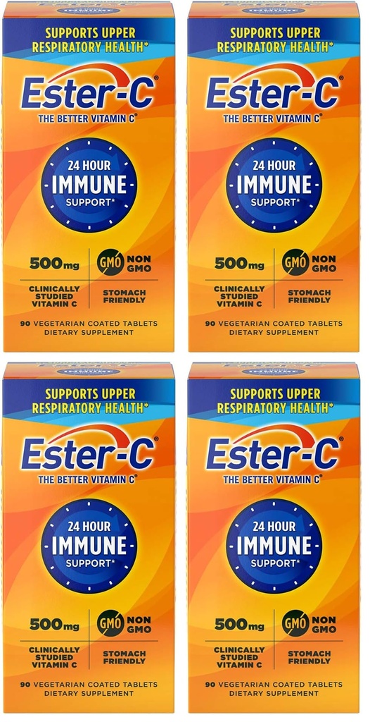 Ester- C 500 mg 24 godziny Witamina C tabletki do immunologicznego wsparcia, Suplement witaminy C, 90 Liczba (Opakowanie po 4)