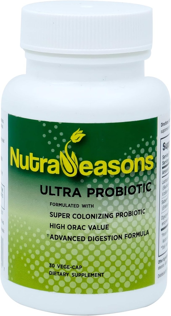 Ultra Probiotic Complex z Bacillus coagulans, Digestive Multi enzymy, Prebiotic Berries villa 124; Organic, Non GMO vol 124; 30 Veg Caps