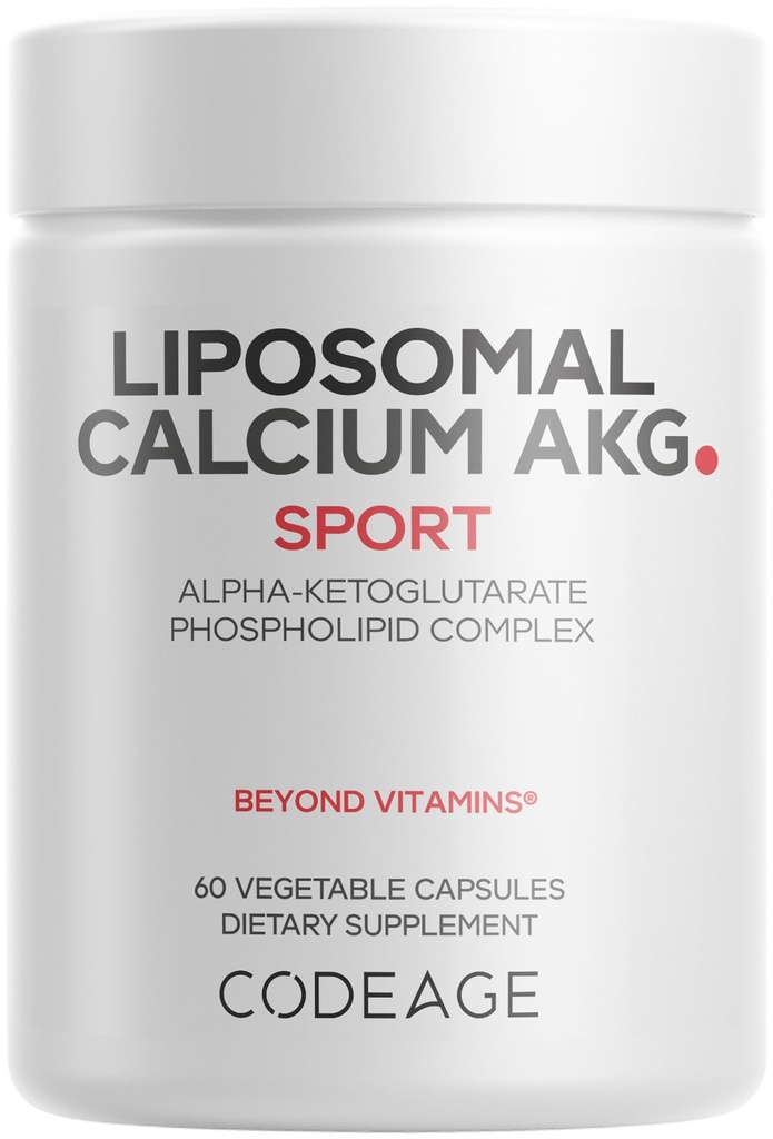 Codeage Liposomal Wapnia AKG Supplement - Calcium Alpha- Ketoglutaran - 2-Miesiąc Dostawy - Dostawa liposomalu - 1 Kapsułka na Podawanie - Non-GMO, Gluten- Free - 60 Kapsułki