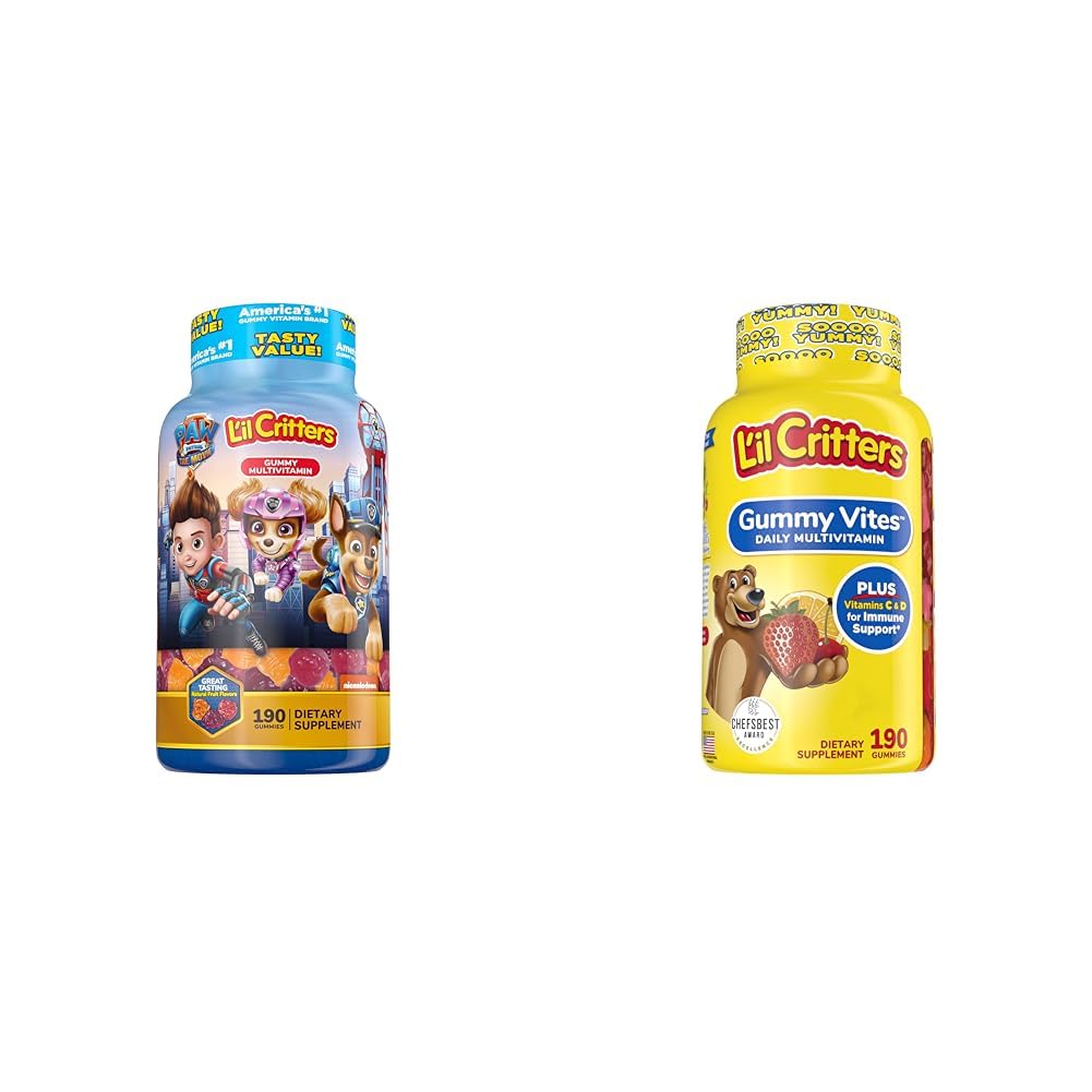 L 'il Critters Paw Patrol & Gummy Vites Kids Multivitamin Gummies, 190 Hrabia Cherry, Truskawka, Pomarańcza, Ananas i Blueberry Flavors