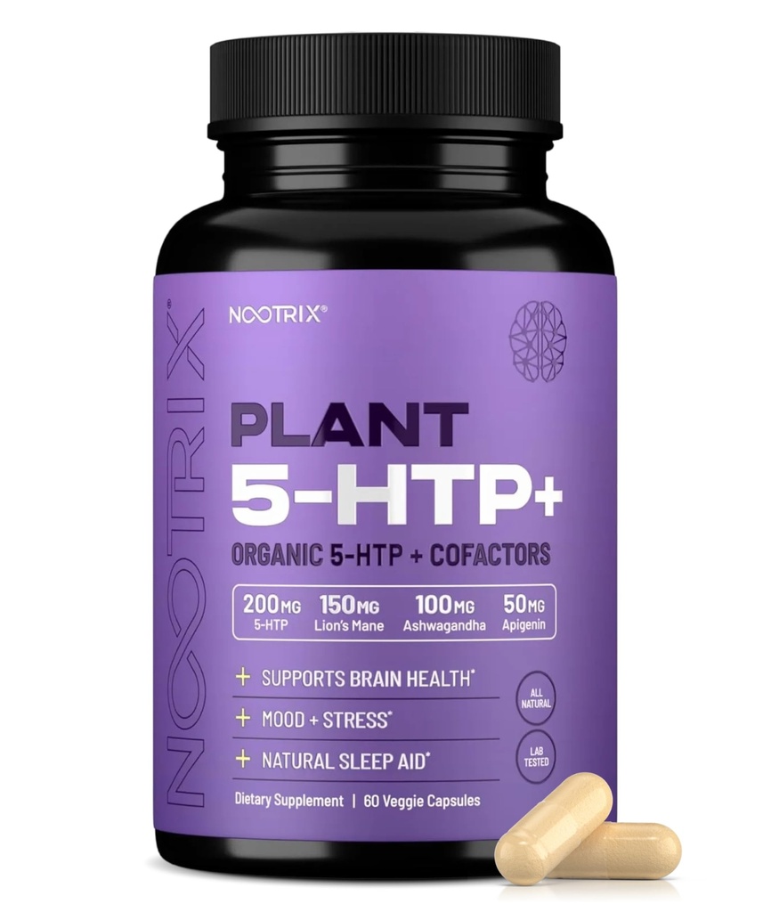 Nootrix Organic Plant 5 HTP + Suplement ASTM 124; Wspomaga pamięć, koncentrację mentalną, zdrowie kognitywne i energię 124; Promuje zdrowe nastroje i funkcje mózgu 124; Witamina B6 & L Theanine ASTM 124; 60 Kapsułki