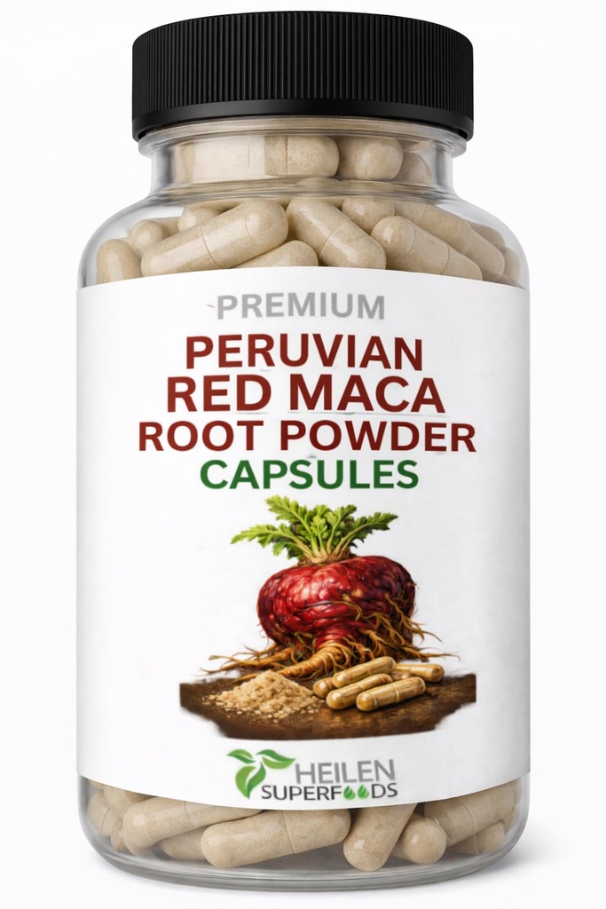 Heilen Biopharm Premium Peruvian Red Maca Root Capsules – 500 mg x 180 – Pack of 1 – Energy, Hormonal Balance & Vitality Booster for Men & Women