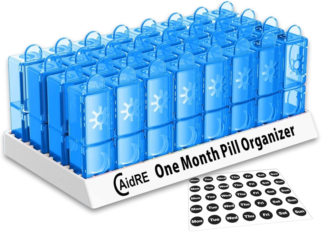 31 Dzień Pill Organizator AM / PM - Miesięczne Pill Box dla leków, witaminy i suplementy - Miesiąc 2 razy dziennie Pill Case, 4 Tygodniowy Codzienne Pill Organizator, Niebieski