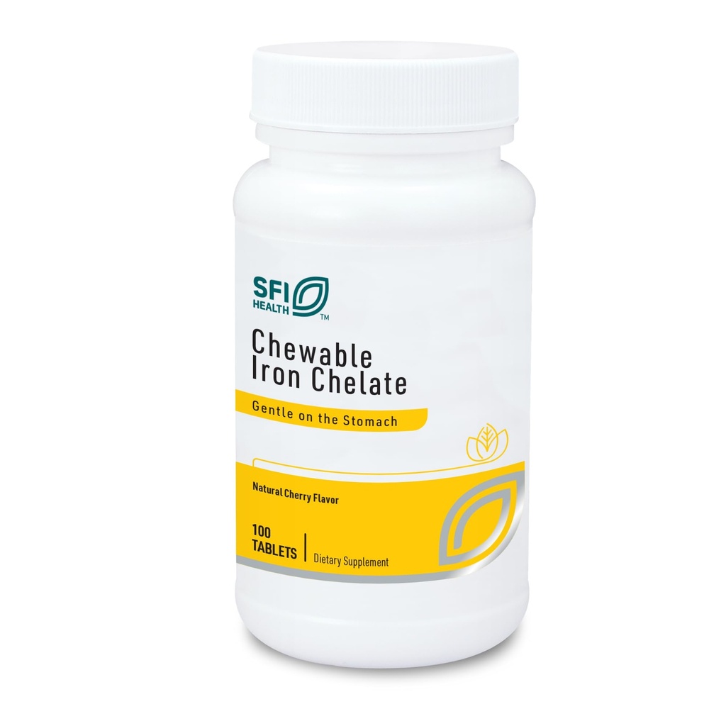 Klaire Labs SFI Health Chewable Iron Chelate - 30 Miligramów Żelazo Elementalne, Easy on The Stomach & Hipoalergiczne, Natural Cherry Flavor (100 tabletek)