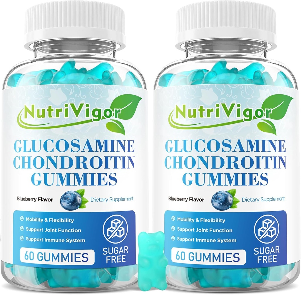 Glukozamina Gummies Chondroitin, Suplement do wspólnego wsparcia o zwiększonej mocy z MSM & Elderberry, Suplement do wspólnego wsparcia dla dorosłych, Mężczyźni i Kobiety, Blueberry Flavor, 120 Count