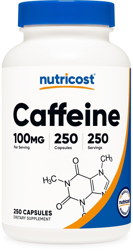 Nutricost tabletki kofeinowe 100 mg na porcję, 250 kapsułek