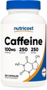 Nutricost tabletki kofeinowe 100 mg na porcję, 250 kapsułek