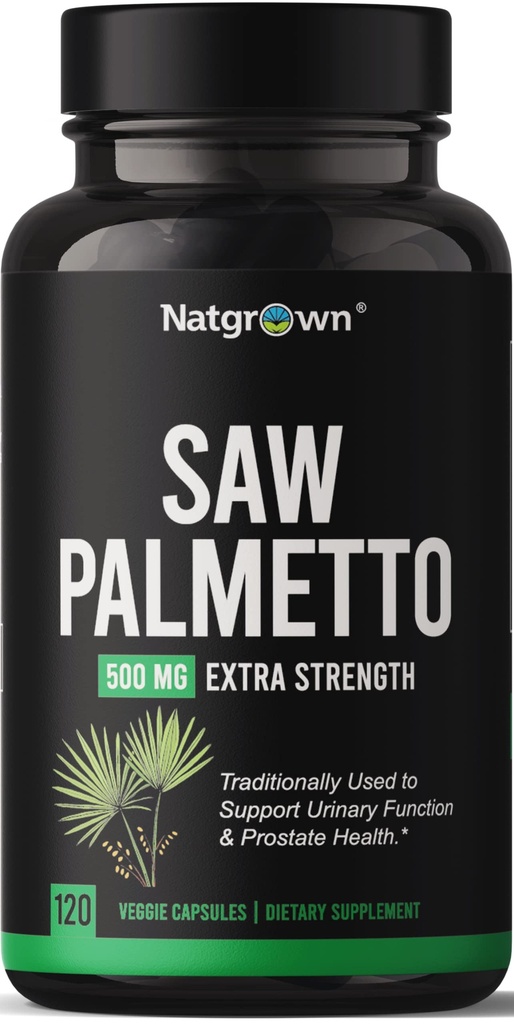 Natgrow Saw Palmetto for Men 500mg - Prostate Health Supplement with DHT Blocker for Hair Loss & Urnary Flow - 120 Vegan kapsułki - Non-GMO, Gluten- Free