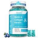 Biotin Gummies z Collagen & Keratin do paznokci skóry włosów- Wspiera wzrost włosów i silniejsze paznokcie, Kobiety Mężczyźni, Dzieci - 60 Blueberry Gummies aromatyczne