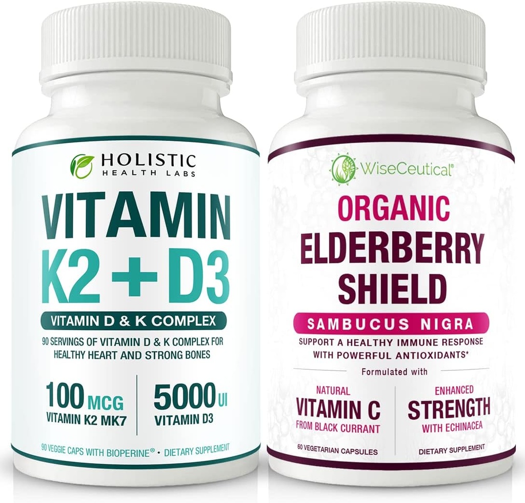 Max Wchłanianie Witamina K2 + D3 & Organic Elderberry z czarną porzeczką i Echinacea 124; Siła kości & Wapnia Wchłanianie 124; Wsparcie immunologiczne