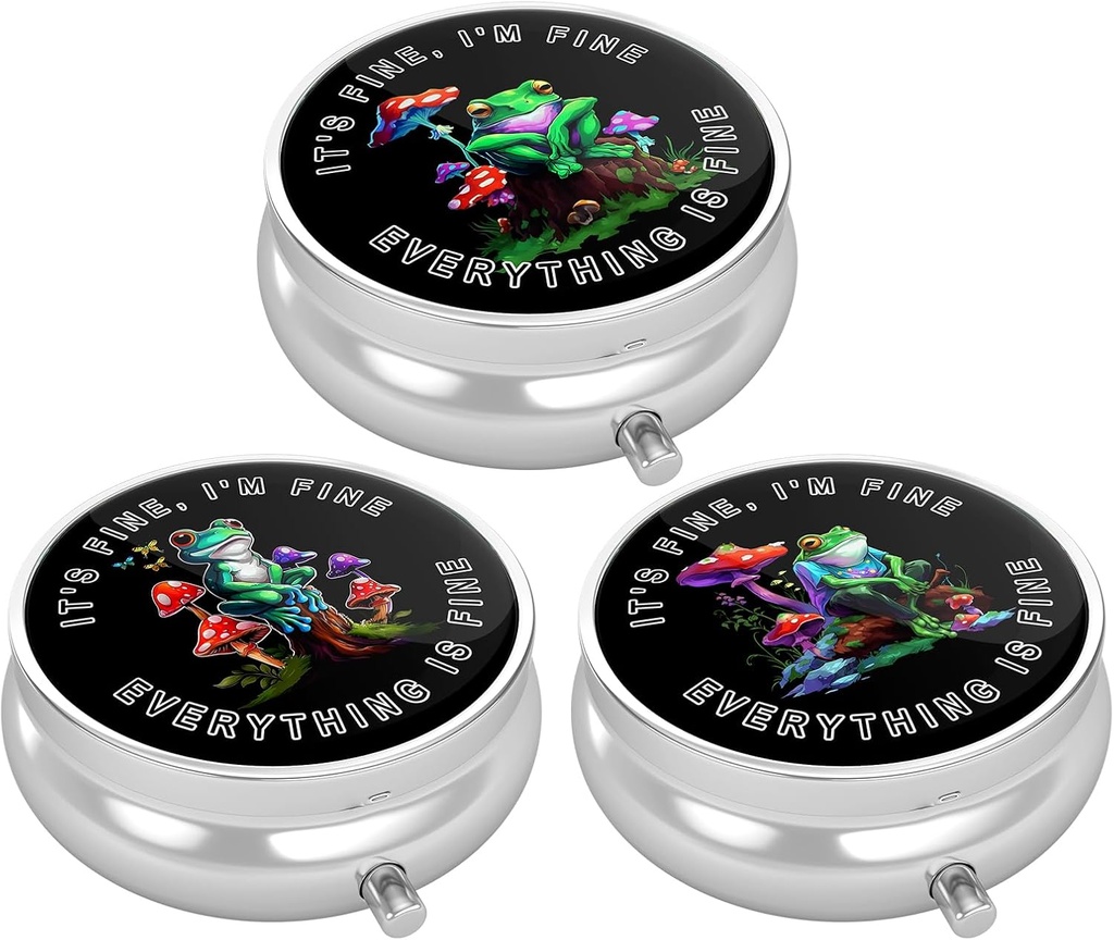 3 Pudełko na pióro, małe opakowanie na torebkę i kieszeń, Cute Travel Medicine Organizator, Przenośny pojemnik na leki do przechowywania witamin, Leki, Olej rybny i suplement, Cute Frog