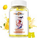 Wapń Magnezu Gumumie Dorośli Dzieci - Bezcukrowy Żniwo Wegan Algae Suplementy wapnia dla kobiet Wsparcie mężczyzn Plus siła kości z witaminy potasu cynku D3 K2 Lemon Flavor 60CT