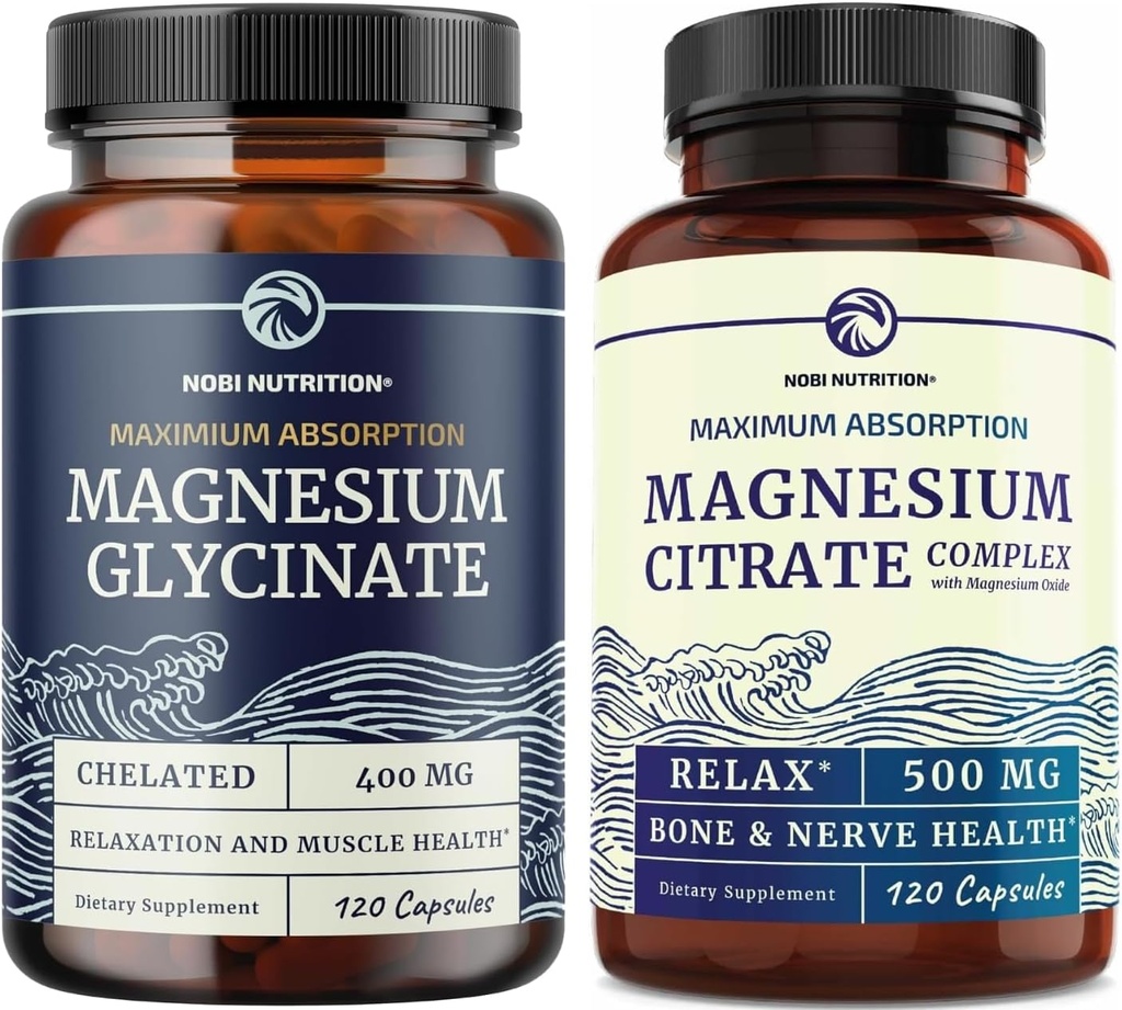 Magnezu Glicynian 400mg (120ct) & Magnezu Cytrynian 500 MG (120ct) Wewnątrz 124; Wysoka Absorpcja, Spokój, Rozluźnienie, Spożywanie i Wsparcie Mięśnie 124; NieGMO Magnezu Kompleks Bundle