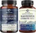 Magnezu Glicynian 400mg (120ct) & Magnezu Cytrynian 500 MG (120ct) Wewnątrz 124; Wysoka Absorpcja, Spokój, Rozluźnienie, Spożywanie i Wsparcie Mięśnie 124; NieGMO Magnezu Kompleks Bundle