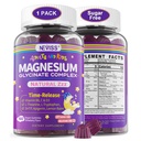 Glucynian magnezu dla dorosłych i dzieci 4 +, Suplement Bisglicynian magnezu bez cukru 400 / 200mg z B6D3, 5HTP, L- Theanine do snu i relaksacji, Mózg, Mięśnie, Melatonina wolna Gumumie, 1Pack