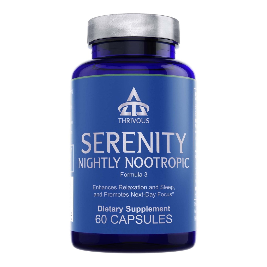 Thrivous Serenity Nightly Nootropic - Sleep & Relaxation Formula z KSM- 66 Ashwagandha, L- Theanine, Magnezu Glycinate & Melatonin - 60 Kapsułek wegańskich
