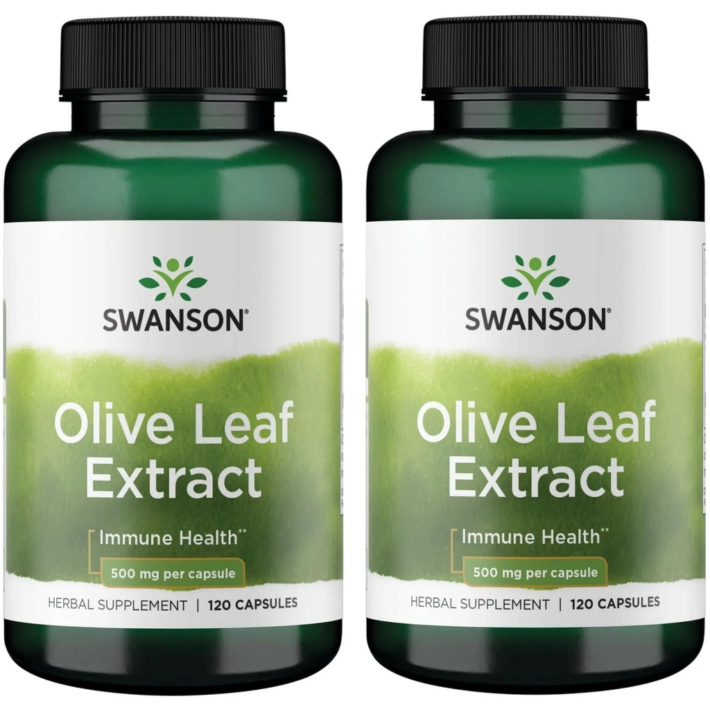 Swanson Olive Leaf Extract kapsułki z 20% oleuropeiną - (120 kapsułek, 500 mg każdy) 2 butelki