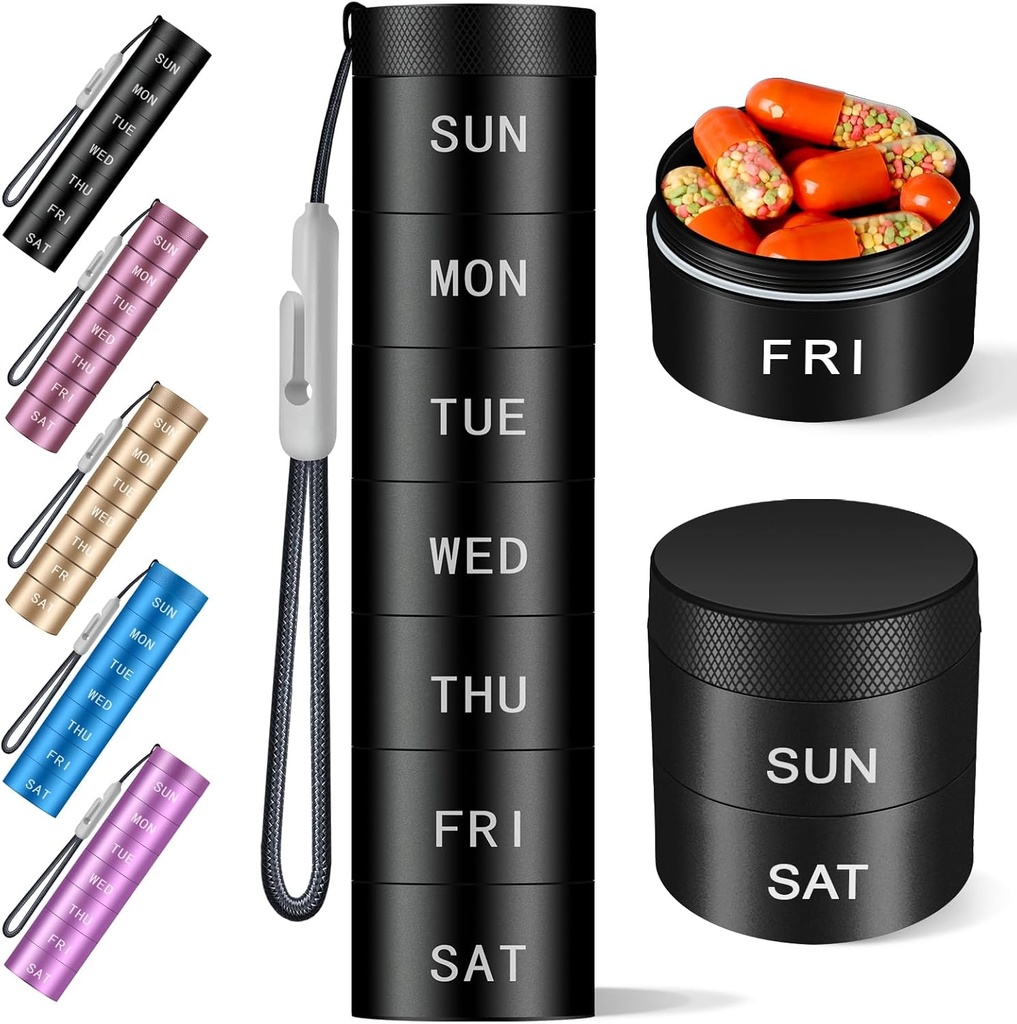 Aluminiowy Travel Pill Organizator, Tygodniowy Metal Pill Case, Pill Holder, Wilgocioodporny Waterproof Codziennie Pill Box 7 Dzień, Duży pojemnik Pill do przechowywania witamin, Leki, Suplementy
