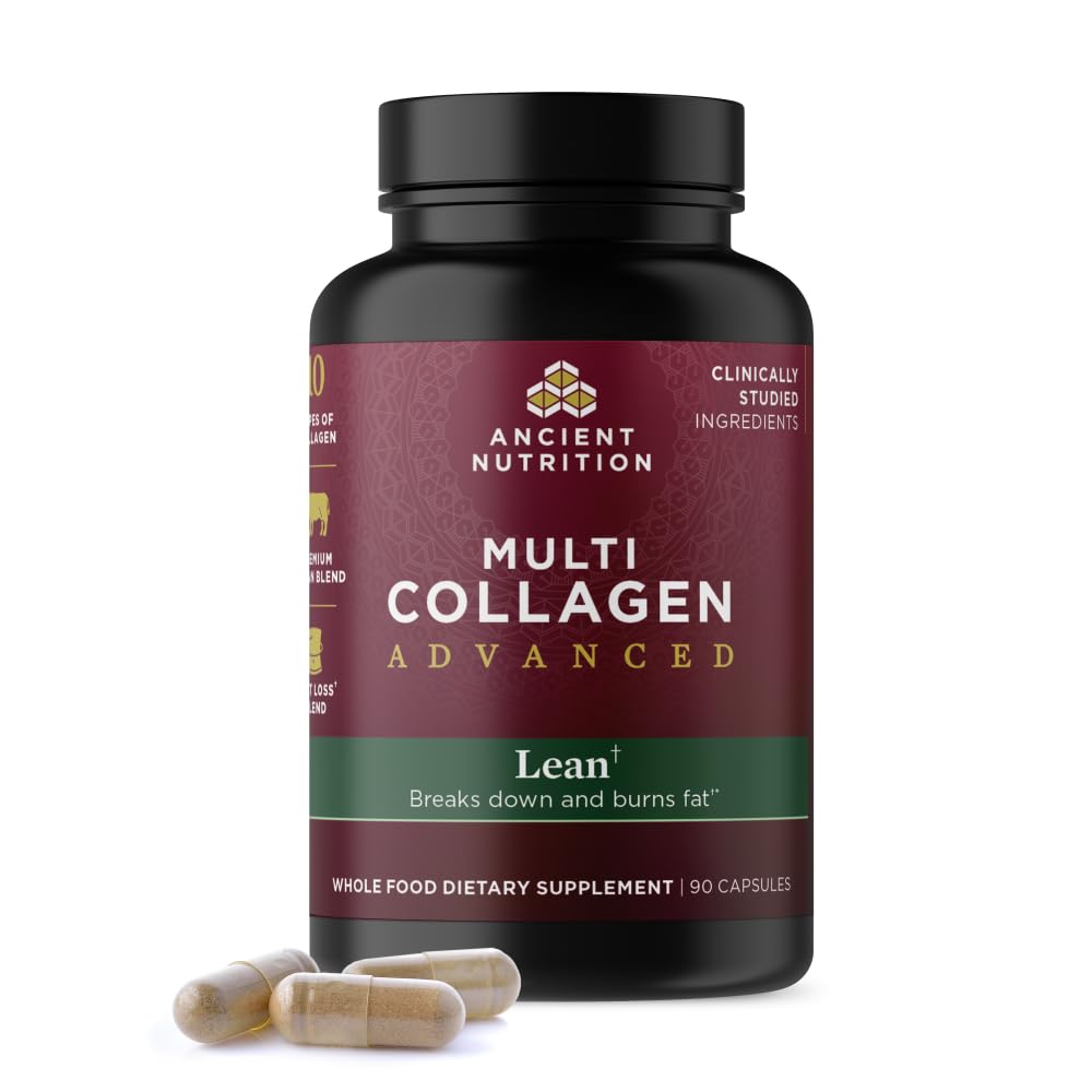 Ancient Nutrition Multi Collagen Advanced Lean z probiotyki, Zhydrolizowane Kolagen Peptydy wspomaga zdrową utratę masy ciała i tłuszczu, 90 Liczba