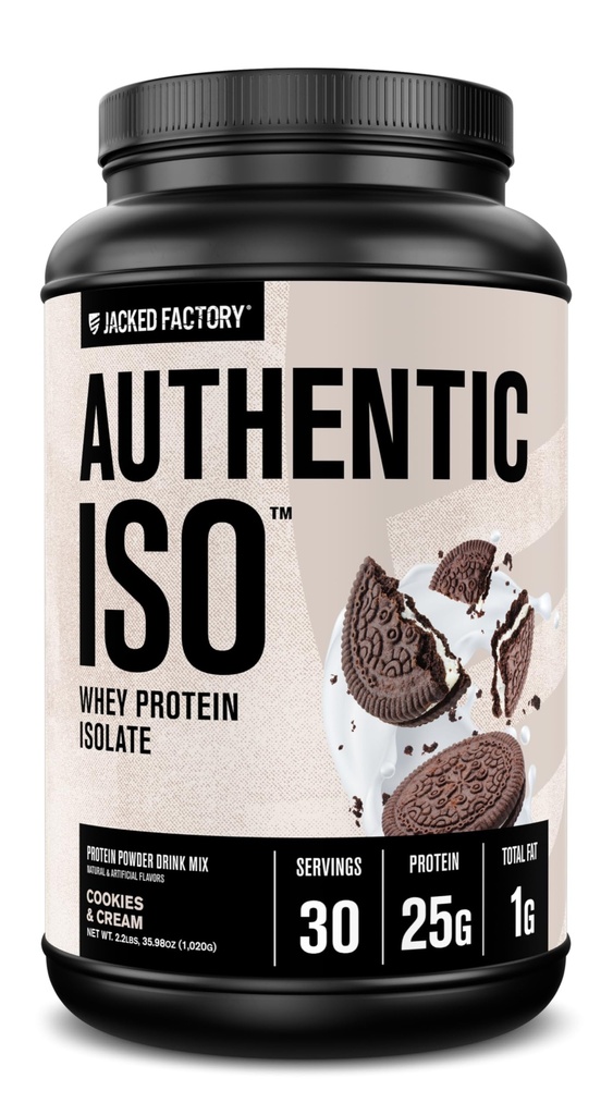 Jacked Factory Autentic ISO Grass Fed Serwatka Isolate Protein Powder - Niskie węglowodany, Non-GMO Muscle Building Protein w / No Fillers, Post Workout Recovery, Cookies & Cream