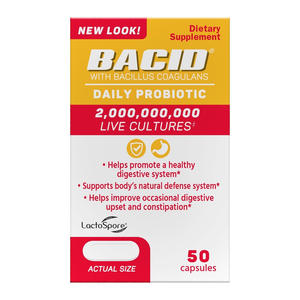 Bacid Daily Probiotic z Bacillus Coagulans, 50 Count, suplement diety w celu poprawy sporadycznych zaparcia