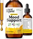 Wild & Organic Mood Support Drops - Good Mood Supplements w / Ashwagandha Root & Rhodiola Rosea - Naturalne płynne krople dla pozytywnej energii - Suplementy dla Kobiet i Mężczyzn - 2 oz