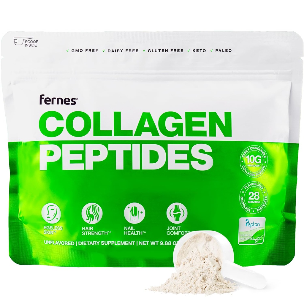 Hydrolyzed Collagen Peptides Supplement for Women & Men - Joint, Hair, Skin & Nails Support - Grass Fed Type I & III - Keto, Paleo - 28 Servings, 9.88 oz, Unflavored Powder