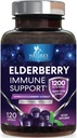 Elderberry Immune Support 1200mg - Codzienne Immune Support dla dorosłych z koncentratem Sambucus Black Elderberry Extract - Antyoksydacyjny suplement witaminy, Gluten Free, Butelki w USA - 120 Kapsułek