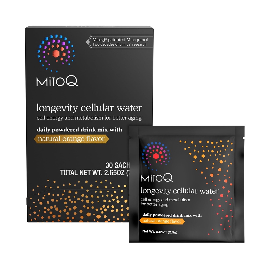 MitoQ długowieczność Woda celulozowa Codziennie Drink proszkowany Mix Naturalny aromat pomarańczowy - Mitochondrialny przeciwutleniacz - Energia komórkowa i metabolizm dla lepszego starzenia (Pomarańcza, 30 Pakiety)