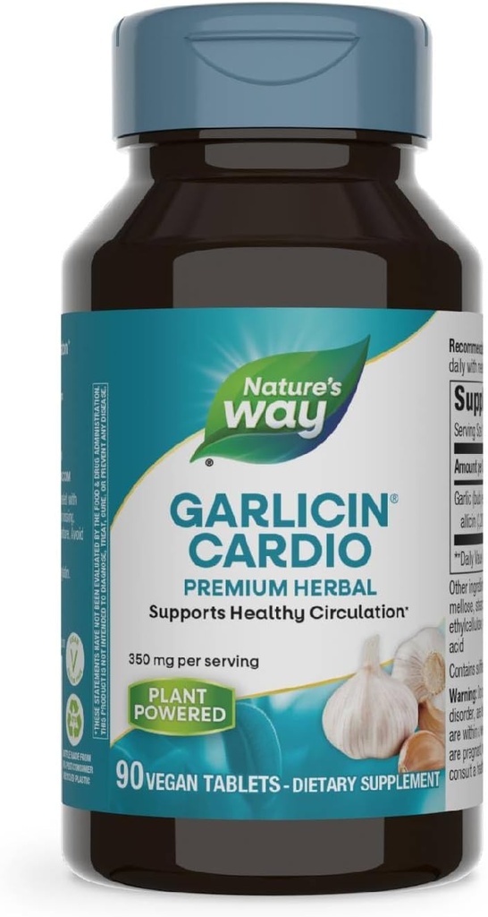 Nature 's Way Garlicin Cardio Premium Herbal Healthy Circulation Support * 350 mg na serwowanie 90 tabletek