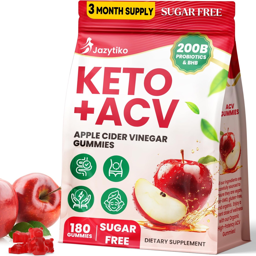 Jabłko Cider Gummies Ocet, Advanced ACV Gummy z probiotyki, BHB, B12 i Keto Support - Keto Acv Gummies dla Detox, Metabolizm, trawienie, Gut & Immune Health - Sugar Free, Wegan, 180 Liczby
