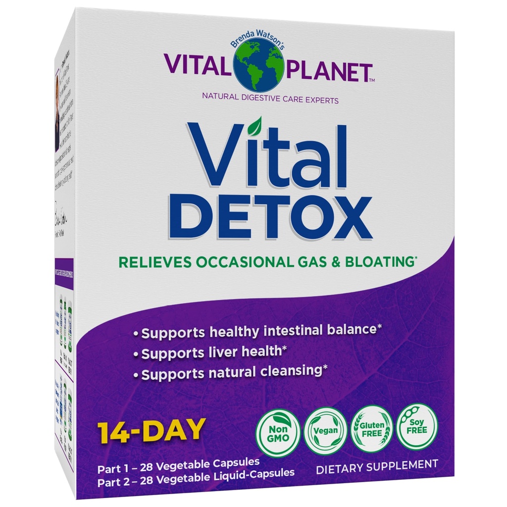 Vital Planet - Vital Detox z mlekiem Thistle, Quercetin, kwas lipoinowy alfa, Cholina, i Zioła, dla Sporadycznych Gaz i wzdęcia, Wspiera zdrowe równowagi jelitowej, 2- Część 14 Day Kit, 56 Kapsułki