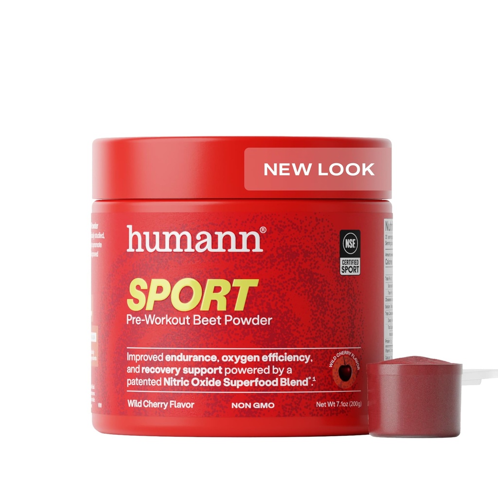 Humanin SuperBeets Sport Endurance przed treningiem Proszek, Suplement tlenku azotu, NSF Certified, Stymulant & Kofeina Free, Made with Beet Root, Wild Cherry, 20 Służenia
