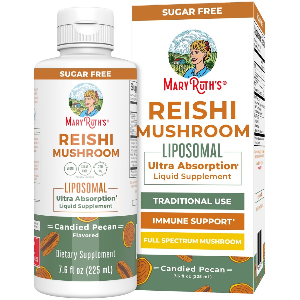 MaryRuth Organics Reishi Vegan Mushroom Supplement Agregat 124; Ultra Absorption Liposomal Agregat 124; Immune Support with 200mg Beta- Glucans, Vegan Agregat 124; Full Spectrum Reishi Mushroys Fruiting Body