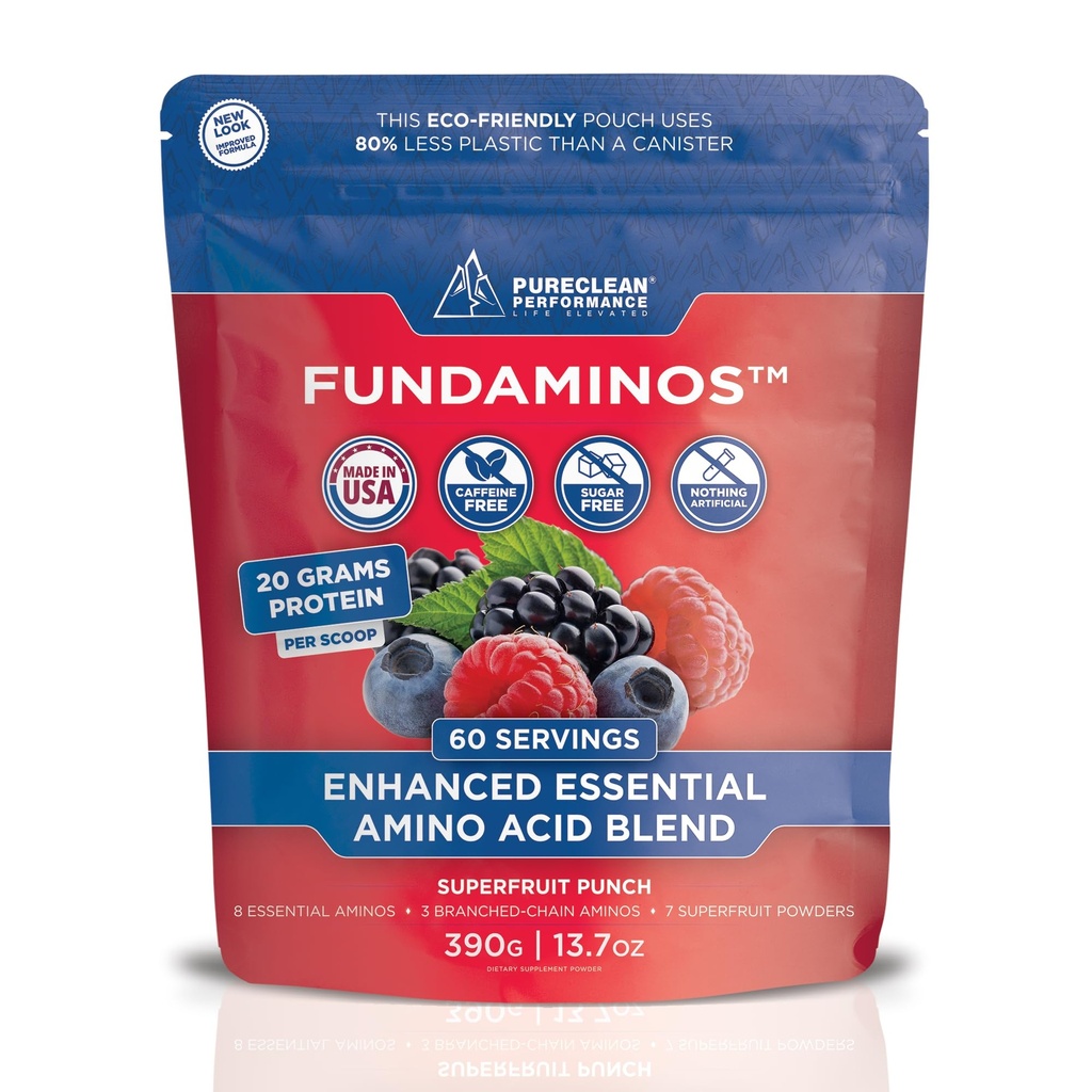 FundAminos EAA + BCAA Acid Proszek Amino 124; Organic, Wegan, Plantan- Based 124; Complete Essential Aminos for Everyday Nutrition Incorporated 124; Optimized Protein utilization Incorporation Incorporated 124; Refresing Superfruits Mind - 60 Servings