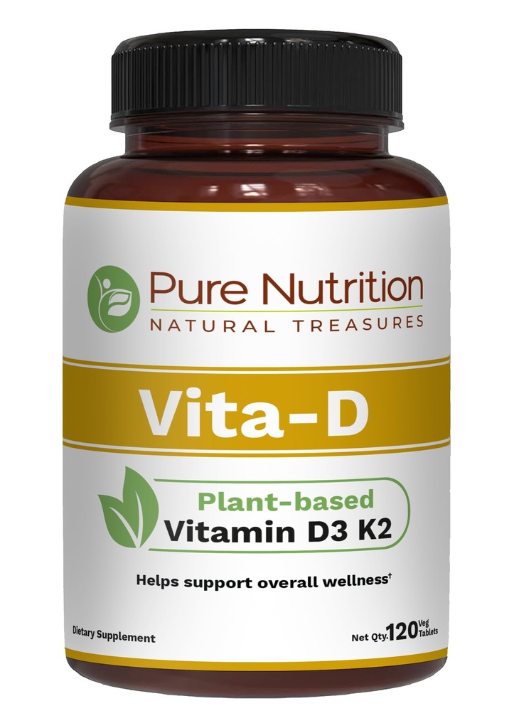 Pure Nutrition Vita D3 K2 - Plant Based Witamina D3 K2 Supplement Equipment 124; 120 Tabs Equipment 124; Witamina D3 6000 IU 124; Witamina K2 jako MK7 100mcg Equipment 124; Witamina K2 D3 Equipment 124; Nie GMO Equipment 124;