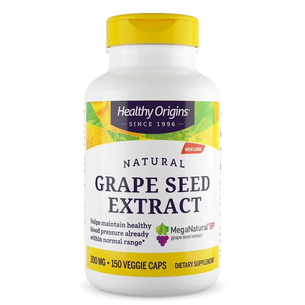 Zdrowe Origins Grape Seed Extract 300 mg (MegaNatural BP, Non-GMO, California-Dorośli, Gluten Free, Wspiera zdrowe ciśnienie krwi), 150 Veggie Czapki
