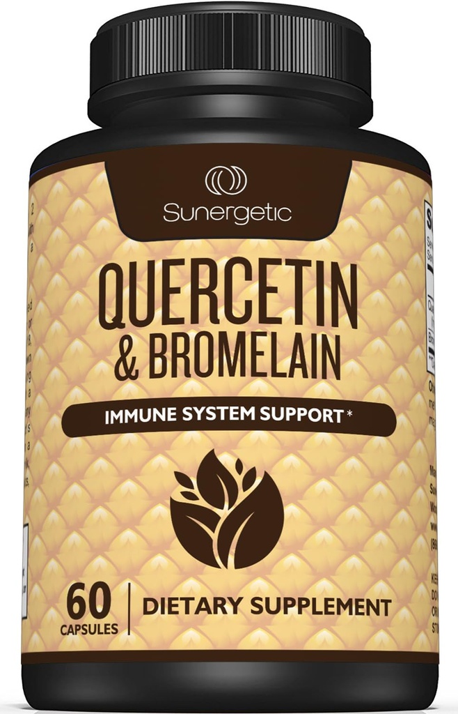 Sunersive Premium Quercetin & Bromelain Supplement - Potężny Quercetin Bromelain Complex, który pomaga wspierać system immunologiczny i wsparcie sezonowe - Quercetin 1000mg Per Serving - 60 kapsułek