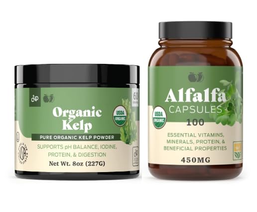 Organiczny proszek Kelp 8oz i czysty liść Alfa 100 Kapsułki