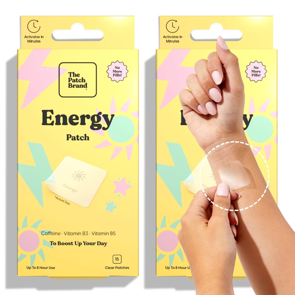 Patch Brand Patches Energy Patches 124; Wspomaga energię z kofeiny i B5 i B3 124; Wszystkie naturalne Wellness Patch Plant Based i okrucieństwo Free Water Resistant Patches, że ostatni cały dzień