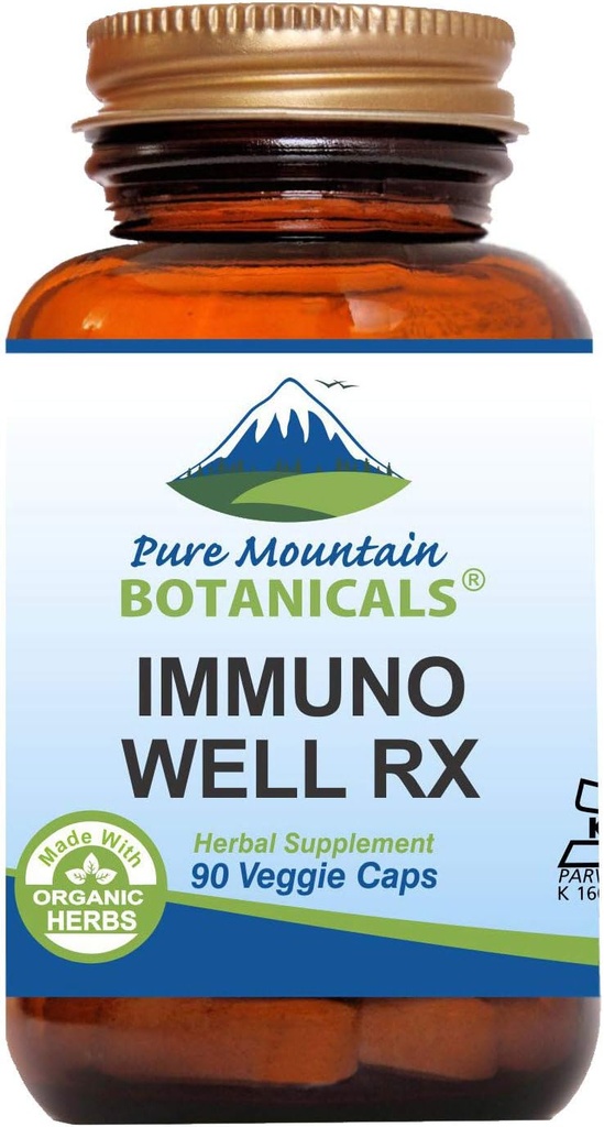 Pure Mountain Botanicals Immuno Well RX - Koszerne Czapki z organicznym Astragalus Echinacea Czosnek Maitake Shiitake Mushroom Honeysuckle & Beta Glucan