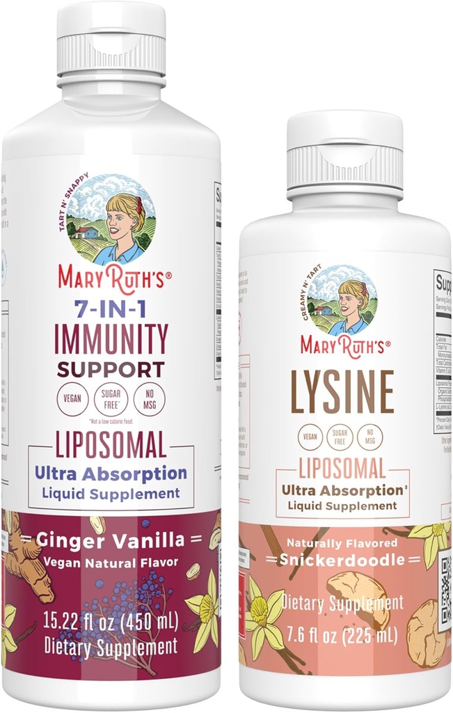MaryRuth Organics Lysine Liposomal (Snickerdoodle) & Immunitet (Ginger Vanilla) 124; Clean Label Project Verified ® Review 124; Witaminy dla immunologicznego wsparcia i piękna 124; Wegan, Non-GMO, Gluten Free